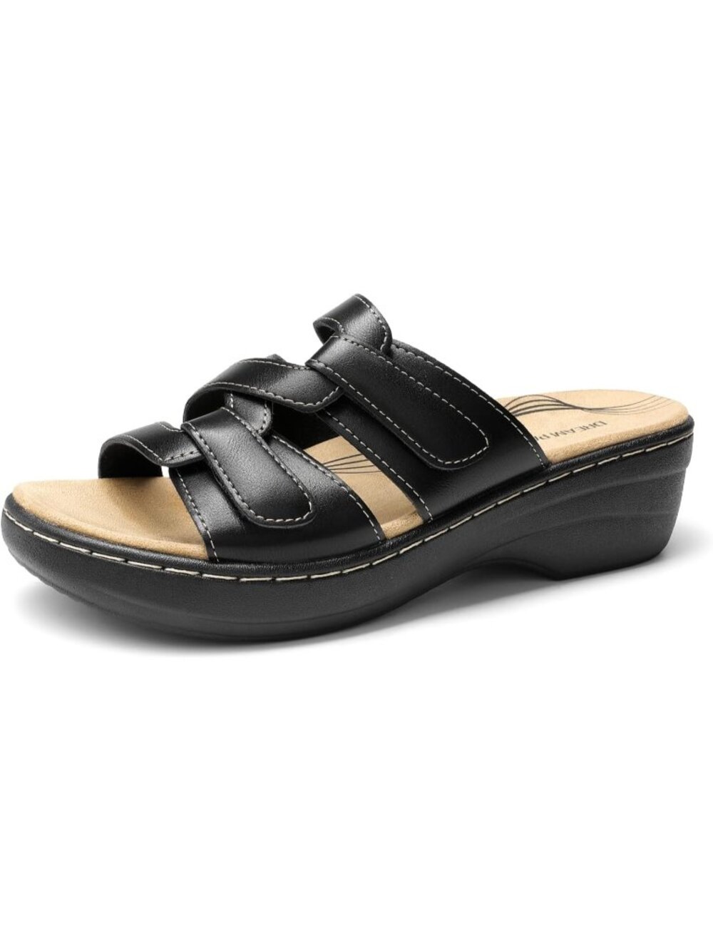 Dream Pairs Women's Black Open Toe Slide Arch Support Slip On Wedge Flat Sandals